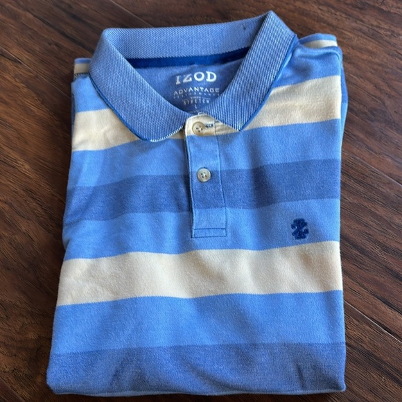 IZOD Advantage Blue and Yellow Striped Polo Shirt - Picture 8 of 8